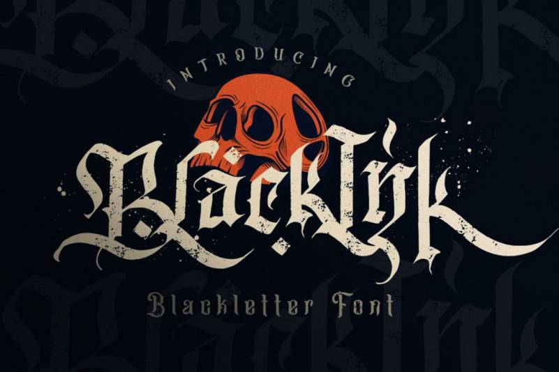 2020年值得推荐好看的英文字体分享下载 Blackink哥特复古纹身logo英文字体下载-topimage