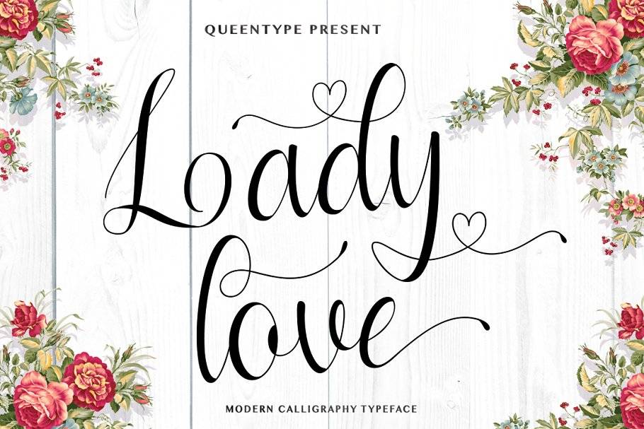 Ladylove手写婚礼花体爱心连笔英文字体下载