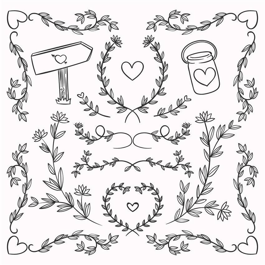 婚礼线条花卉描边婚庆矢量素材aps平面设计免费下载