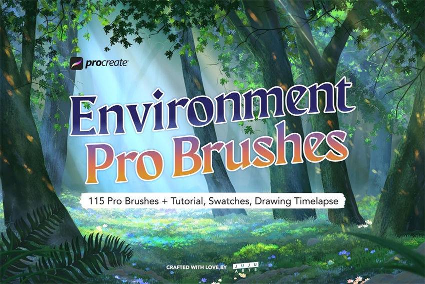 115个插画环境场景植物光线质感procreate笔刷下载