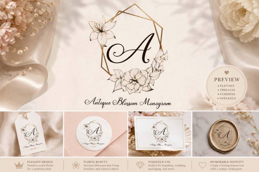 index Antique Blossom Monogram 英文手写 英文字体免费下载