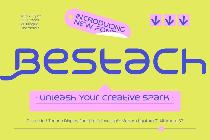 Bestach – Futuristic Techno Display Sans 展示字体 英文字体免费下载