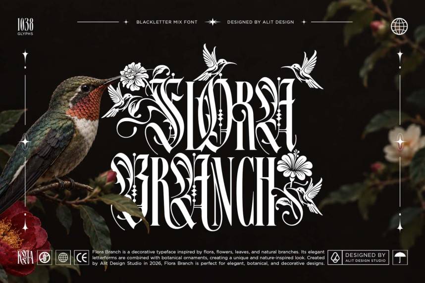 index Flora Branch 哥特式 英文字体免费下载