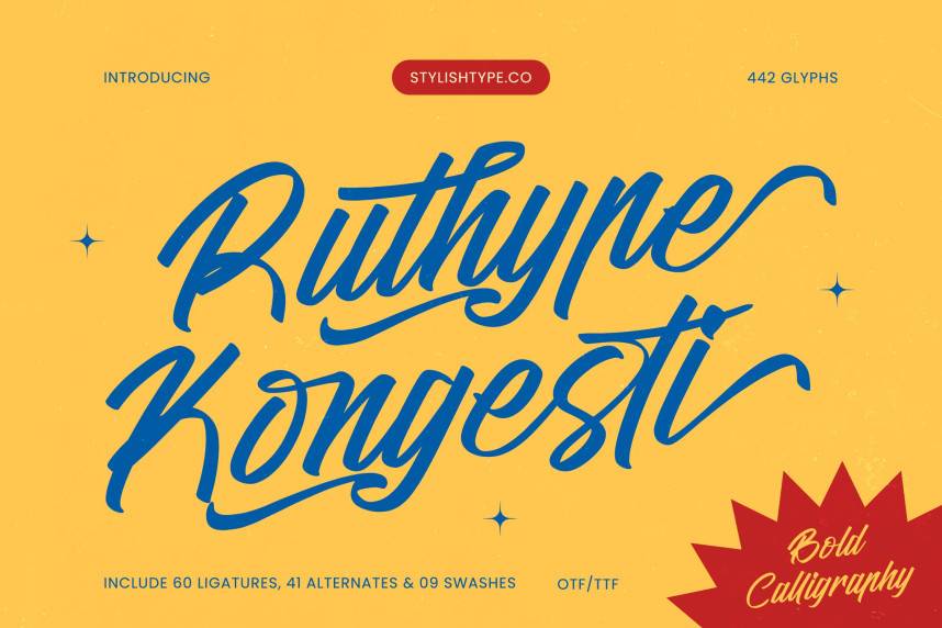 Ruthype Kongesti – Bold Calligraphy 花体英文 英文字体免费下载