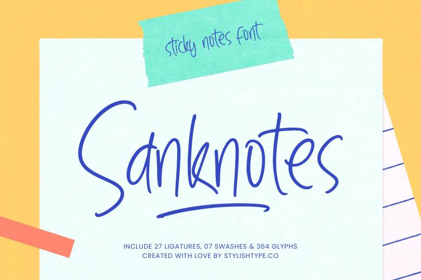 index Sanknotes – Sticky Notes 花体英文 英文字体免费下载