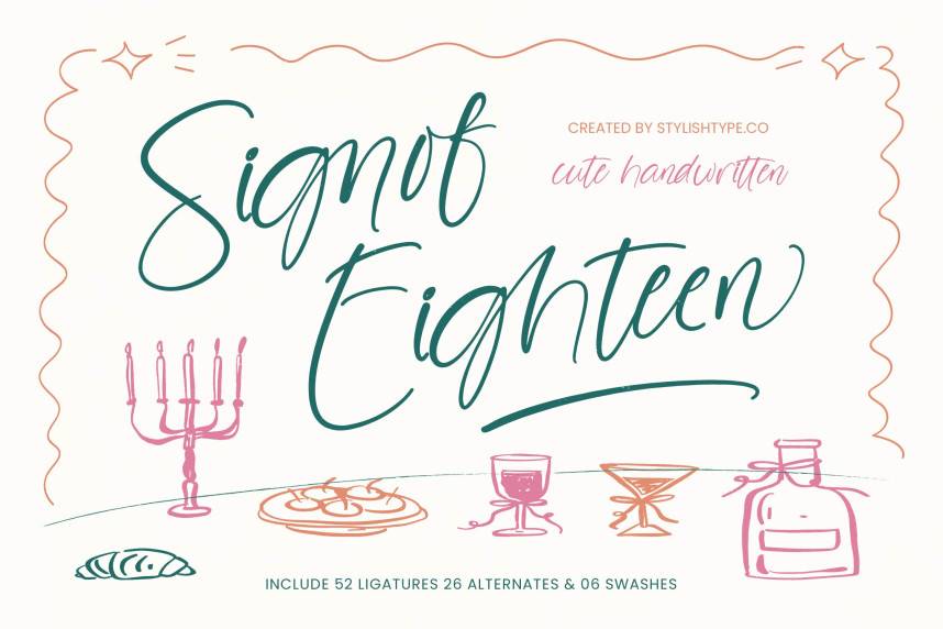 index Signof Eighteen – Cute Handwritten 花体英文 英文字体免费下载