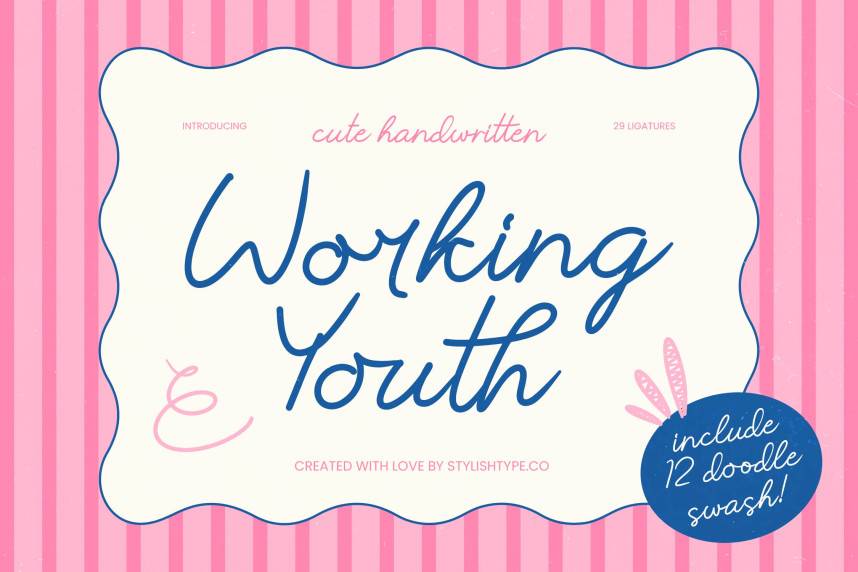 index Working Youth – Cute Handwritten 花体英文 英文字体免费下载