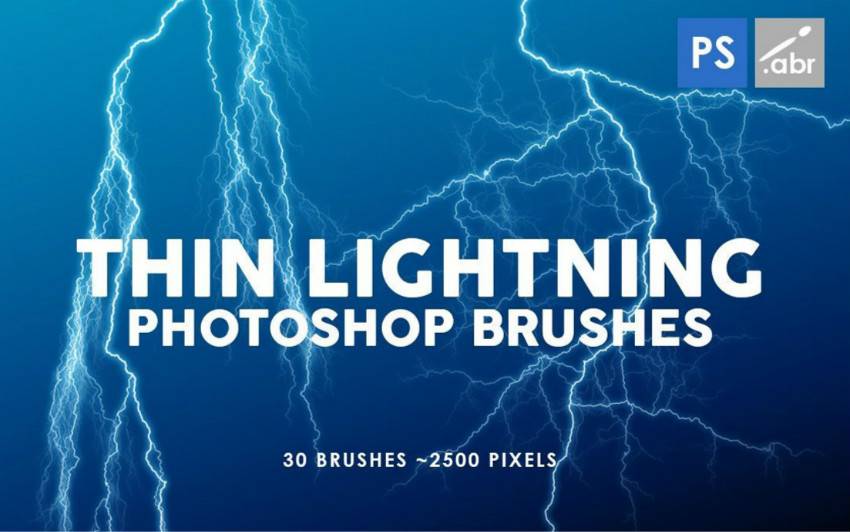 30个Photoshop仿真细闪电雷电笔刷合成设计素材动作abr资源文件下载